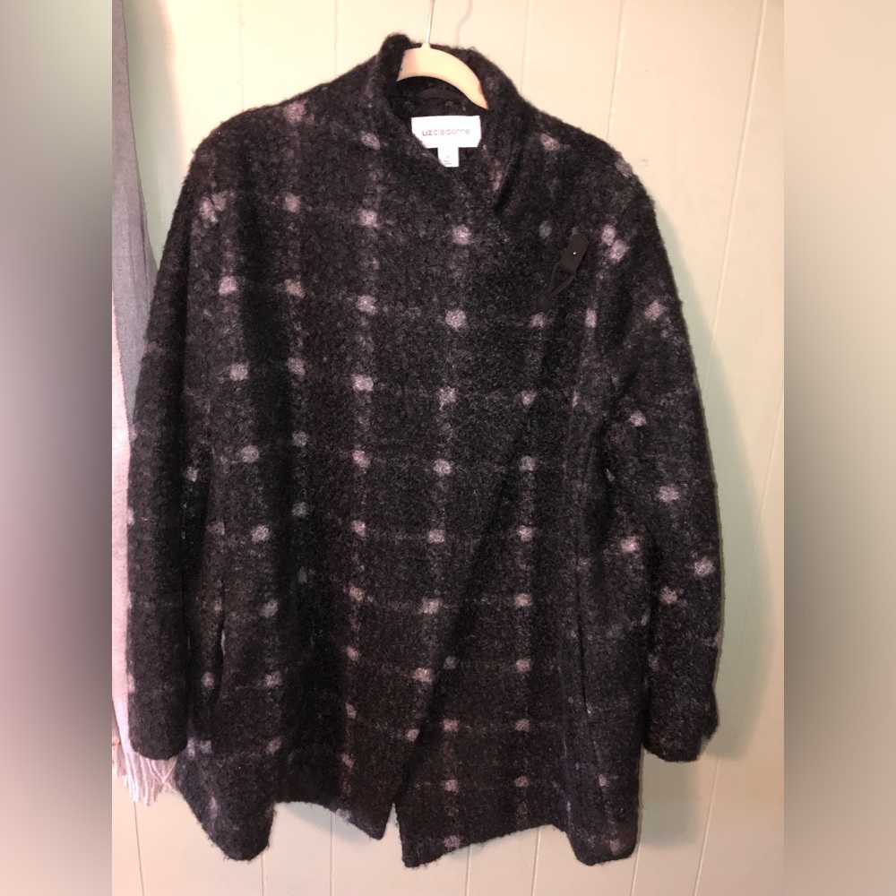 Liz Claiborne Black and Cream Boiled Wool Wrap style Dress Coat 3X